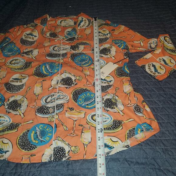 NEW PrintFresh Size L Champagne & Caviar PJ Top NWOT Pants Set Cotton Salmon - Picture 10 of 14